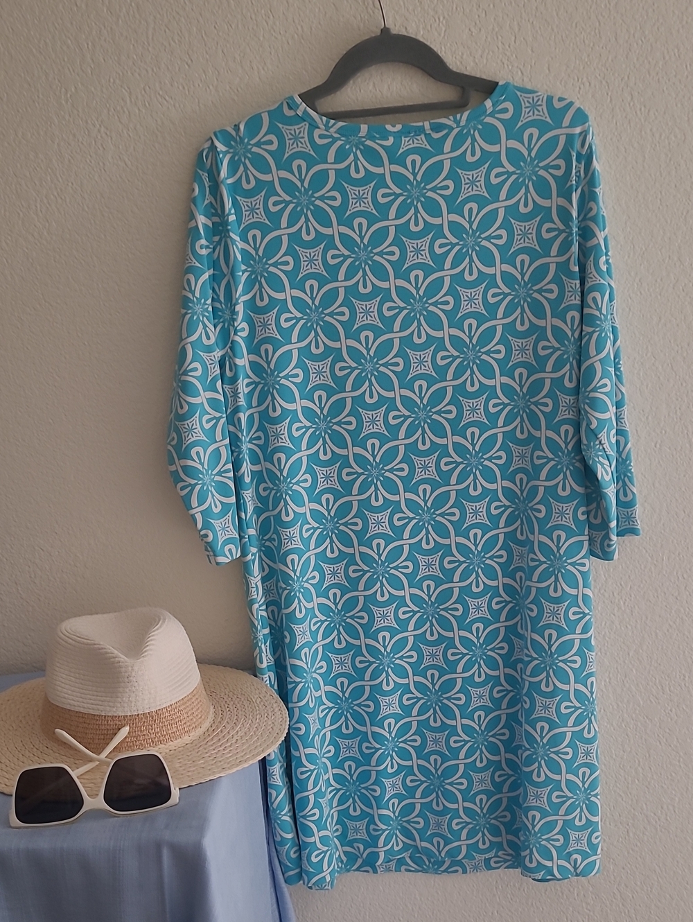 Aqua Floral-Pattern Scoop Neck Midi Dress - Picture 3 of 8